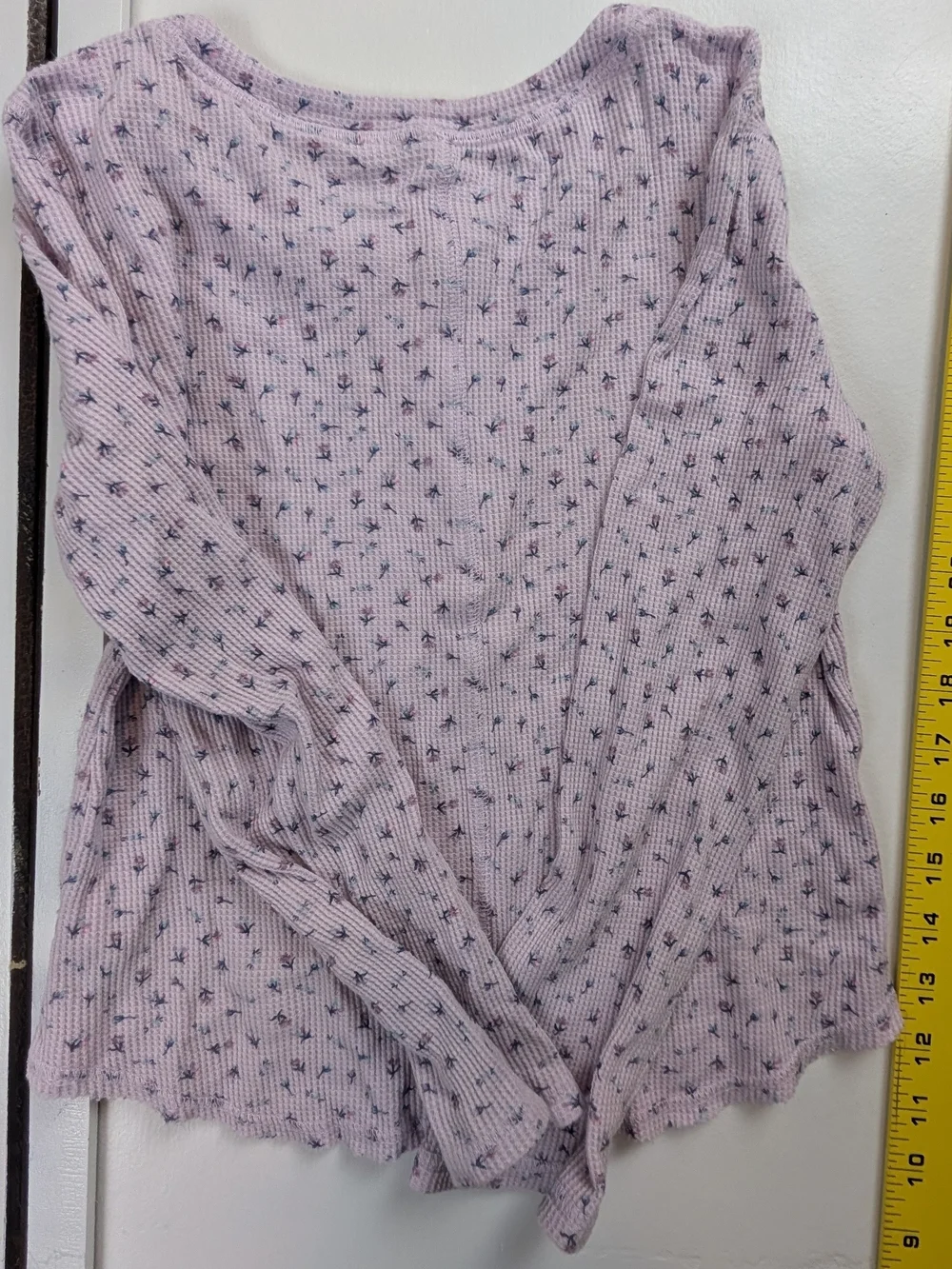 Justice Lilac Henley Long Sleeve Top with Tiny Floral Print